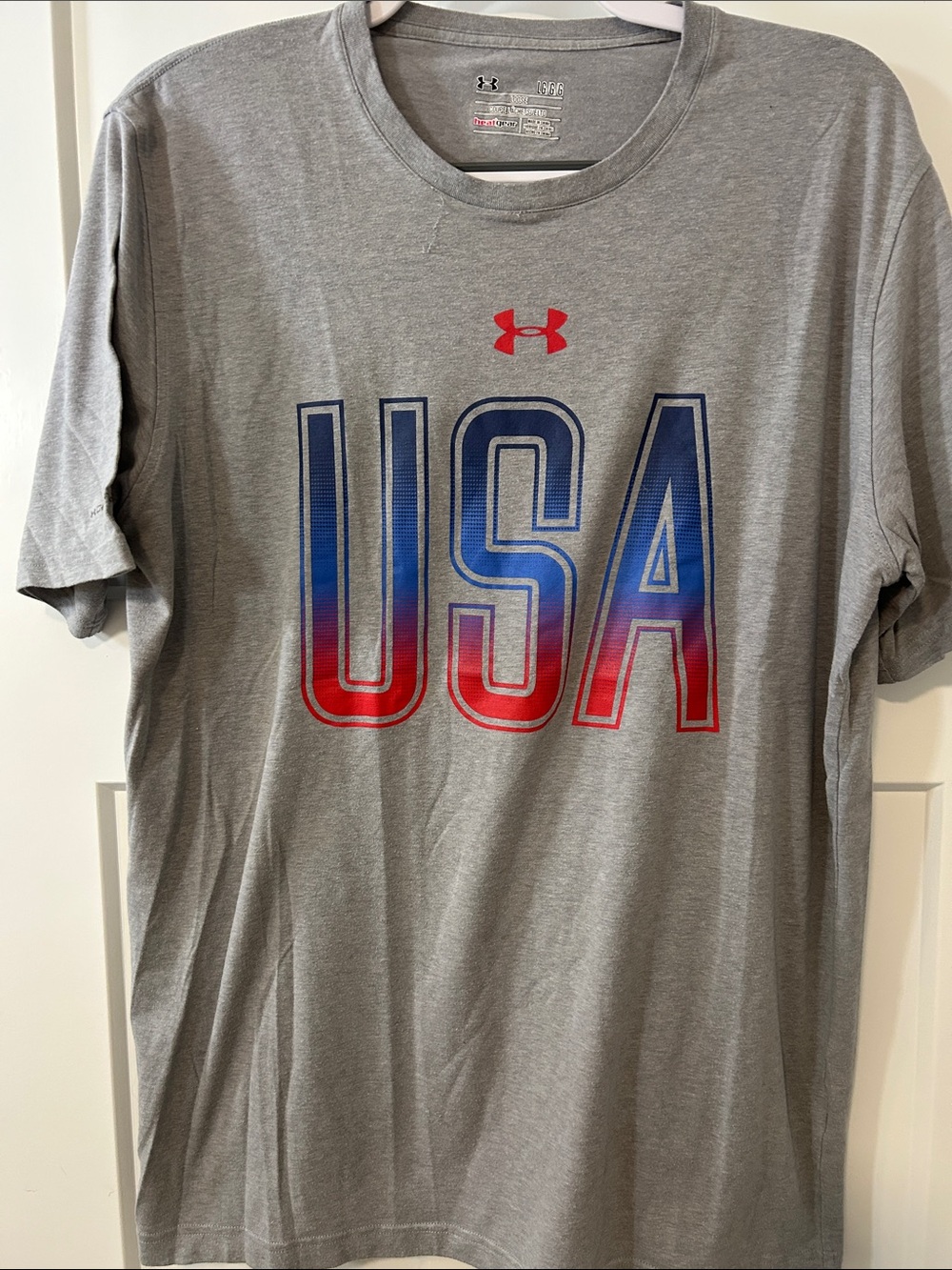 Under Armour Gray Short Sleeve USA Graphic Tee with Red & Blue Print